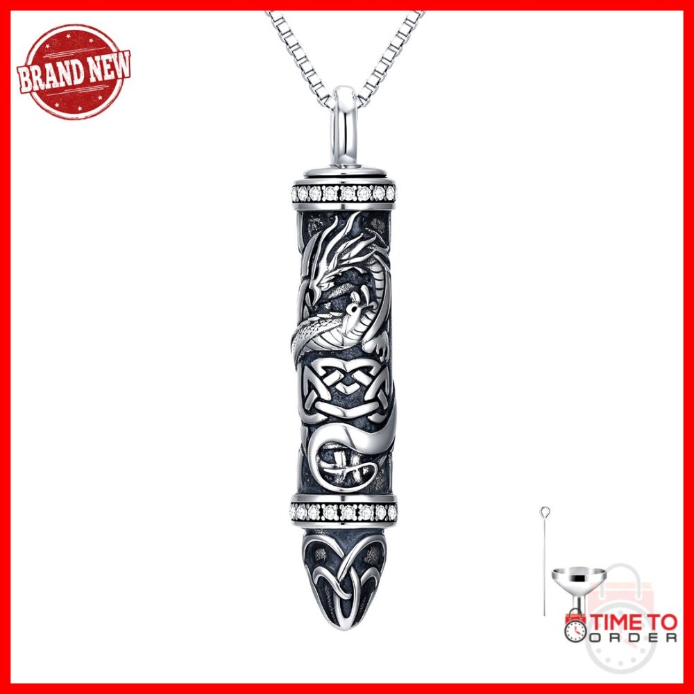 Sterling Silver Celtic Dragon Urn Necklace for Ashes Memorial Jewelry